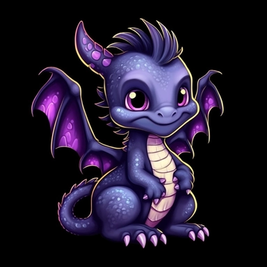 cute cartoon black and purple dragon clipart, black background,--no cut off edges