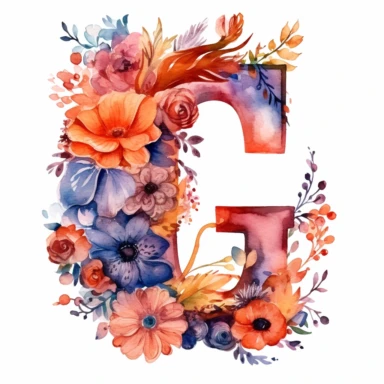letter G made with flowers, watercolor clipart white background