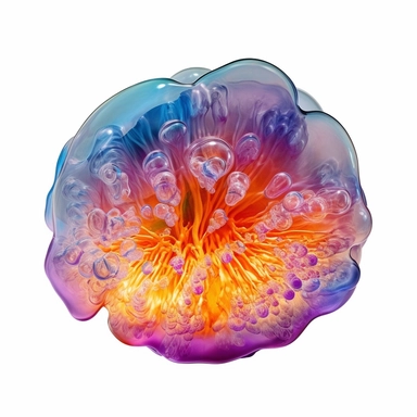 2d irridescent transclucent blob, white background, clipart, looking from above