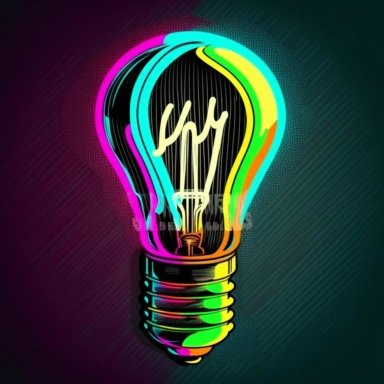 Clip art image of light bulb idea icon, the images should be versatile and suitable for use in a variety of projects such as presentations, social media posts, blog articles, and more. The style should be modern and clean, with bold lines and neon colors