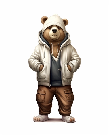brown bear in a white tracksuit ,wearing a hat ,cartoon, ,Cool, full body, Sublimation Clipart ,Cartoon,hyper realistic, intricate detail, illustration style,high solution, clipart, ,8k, style of Bohemian, style of Anna Süßbauer and Jon Klassen,vector, Vector, white background,Solid Background, Sharpness and clarity, masterpiece, trending on Artstation and Dribbble.--v 5.1