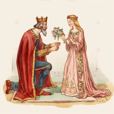 medieval young lord proposing marriage on one knee to beautiful young lady watercolor clipart no fonts no letters no words