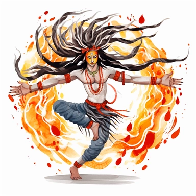 Clipart of Shiva Nataraj, elegantly depicted in his cosmic dance, symbolizing the cycle of creation and destruction, Etsy-featured seller, clean white background