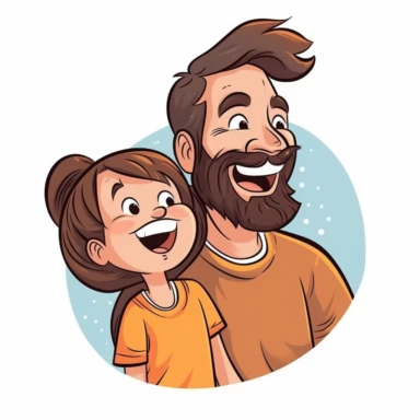Father and daughter playing or laughing together, sticker style vector illustration for t - shirt, clipart, white background