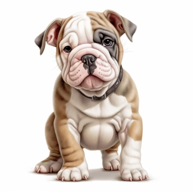 clipart of realistic bulldog puppy, full body, white background