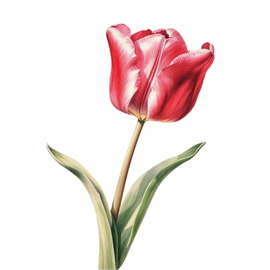 hyperrealism painting , a red tulip , white background, watercolor style, farmhouse chic, tempera clipart