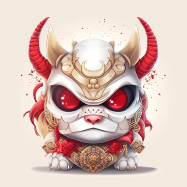 realistic clipart of cute samurai dragon mask kawaii, white bsckground, vector design digital illustration, 8k