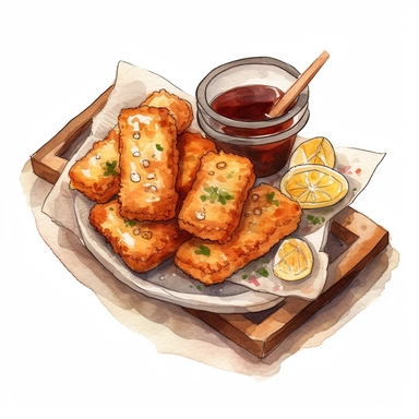 hand painted fish fingers clipart for cookbook maple syrup illustration no background