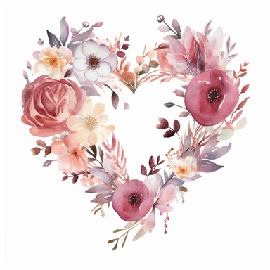 Watercolor heart, wedding, simple, soft colors, cartoon elements, watercolor boho style, clipart, white transparent