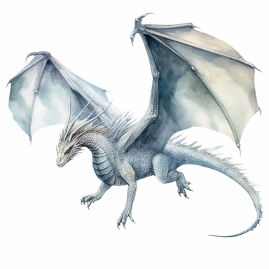 Solid white background, Detailed watercolor clipart, dragon flying