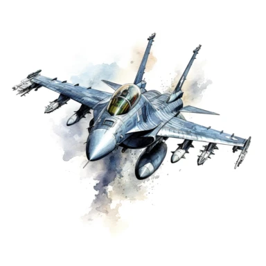 watercolor highly detaild f16 fighter jet clipart
