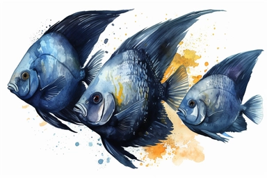 3 watercolor magestic angel fish clipart, hd, isolated on white background,spaced out