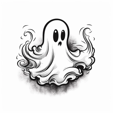clipart, ghost graphic, cartoony, black vector print, white transparent background