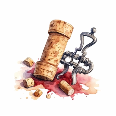 A watercolor cork and corkscrew. , watercolour clipart, isolated, white background