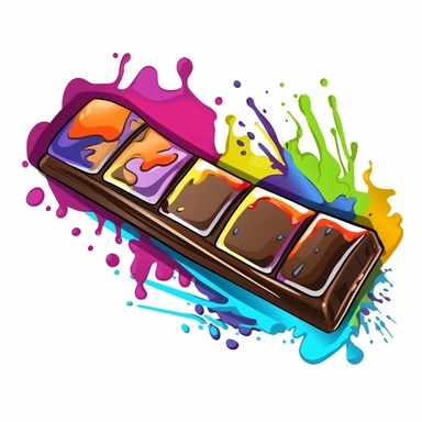 half unwrapped chocolate bar in the style of colorful graffiti, sticker, clipart, vector, contour, colorful paint, white background