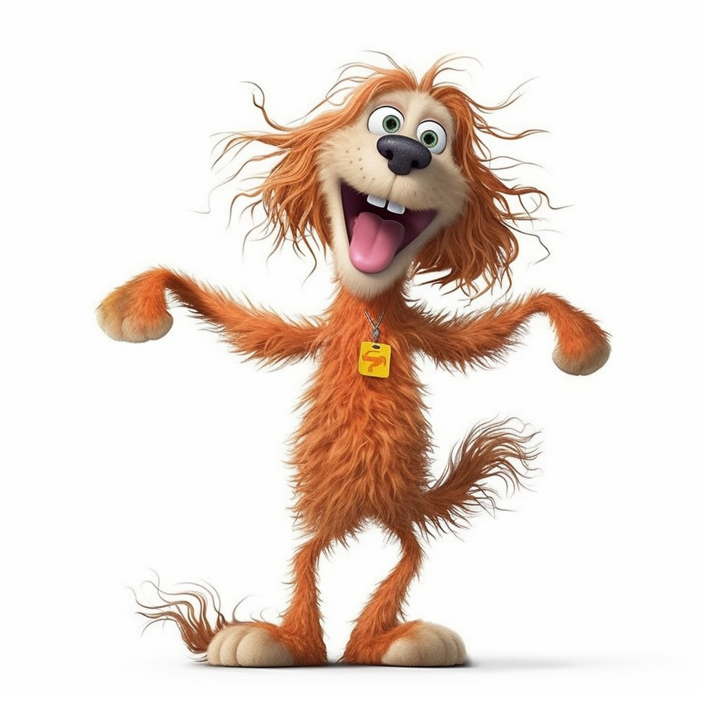 a skinny dog with frizzy hair, dancing, exceptionally funny, silly ...