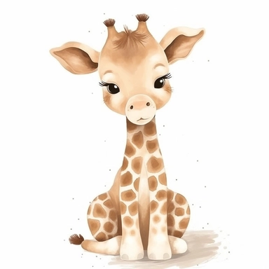 Whimsical boohoo light brown party safari animal clipart,giraffe,happy anime,cute baby giraffe , white background 2/3