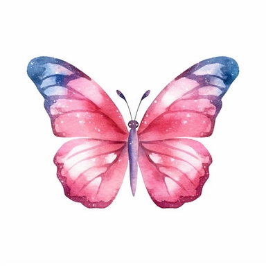 Whimsical and cute watercolor butterfly design in pink, vector clipart