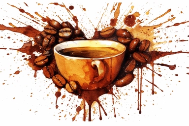 Watercolor, Craft a heart shape using coffee beans or coffee cup stains clipart, hd, on a white background, spaced out