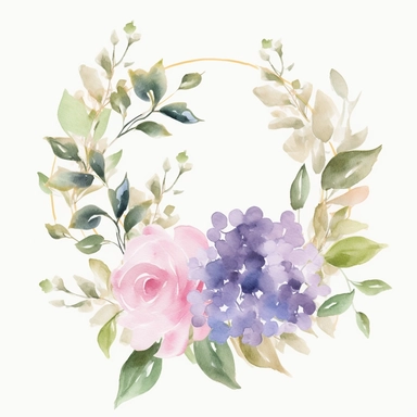 Create a charming wedding invitation in a watercolor floral clipart style. Incorporate the enchanting beauty of pink and purple hydrangeas, using watercolor brushstrokes to depict them as delicate and whimsical elements. Design the invitation with a focus on clipart-style illustrations, capturing the essence of hand-painted artwork. Integrate decorative floral elements throughout the design, evoking the romance and joy of a wedding celebration. Consider adding text overlays with elegant typograp