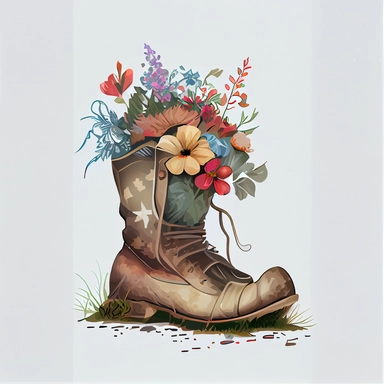 American veteran boots and flower, Illustration clipart, 4K, extremely detailed, detail to every pixel