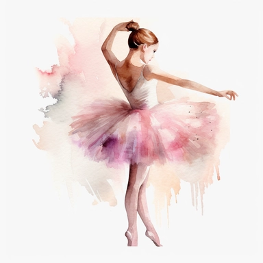 Create a clipart of a watercolor painting of a ballet dancer with a tutu and ballet shoes. No Background