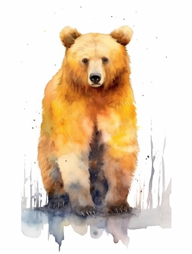 Bear Watercolor isolated on white background, Watercolor Clipart painting, high quality, HD, children's book illustrations, realistic lifelike figures, white background