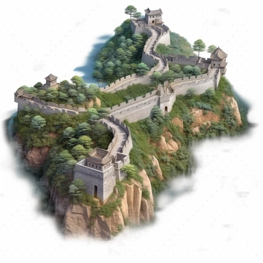 clipart Great Wall of China , china, from the top, photo realistic, white background