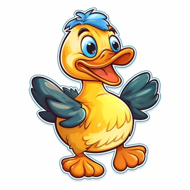 clip art sticker, cheerful duck, vibrant, on white background