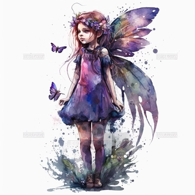beautiful young girl fairy, watercolor, clipart, full body standing