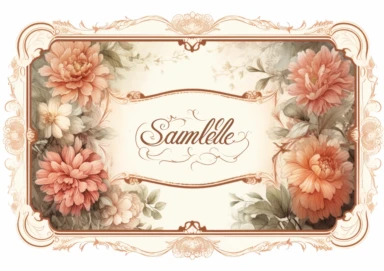 vintage inspired printable rectangle label with intricate sepia colored borders and hand drawn details. detailed with soft watercolor flowers. No text. Isolated clipart on solid white background