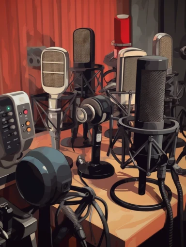 studio microphones using for recordings, illustrated, clip art