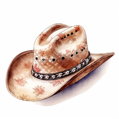 watercolor high detailed cowgirl hat clipart, white background