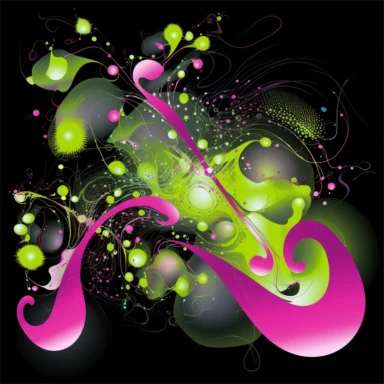 Surrealist airbrush-style clipart image composed of flowing, sparkly glitter organic shapes, each taking on one of the provided colors: pink, purple, lime green The shapes should interplay and merge in a dream-like manner, creating a sense of fluid movement and harmony within the image. The entire artwork is set against a crisp white background, providing stark contrast that accentuates the colors and shapes. The result should have the distinct softness and blended transitions of airbrush artwor