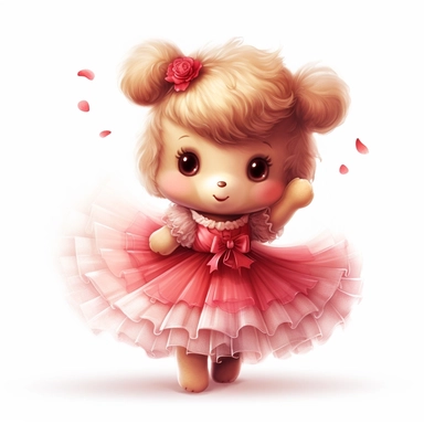 Adorable cute fantasy Teddy bear dressed like a Romantic ballerina, wearing red tutu, nursery art, clipart image, lineart image, white background , very detailed, 8k