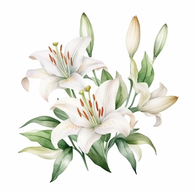 a4 frame made of casablanca lilies, digital watercolor illustration, white background clipart