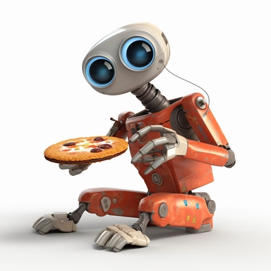 please create pixar style character clipart of full body view of robot eating slice of pizza