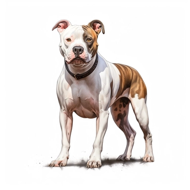 pitbull, digital painting and drawing, clipart, full body, hyper - realistic animal illustration, childlike, free brushwork, white background