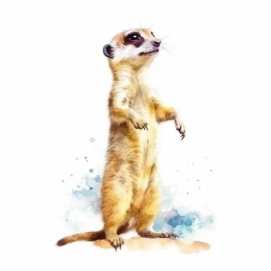 cute meerkat, standing on hind legs and scanning the horizon, alert and cautious, earthy watercolor, clipart, on a white background