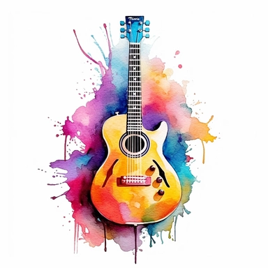 guitar, creative, watercolor, clipart