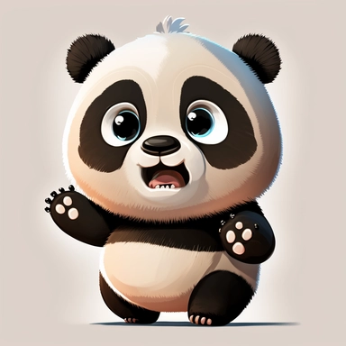 little panda character, drawn panda, panda clipart, being surprised, standing in shock, surprised, children's book illustration style, simple, cute, young panda, happy, full colour, flat colour, no background,no titles