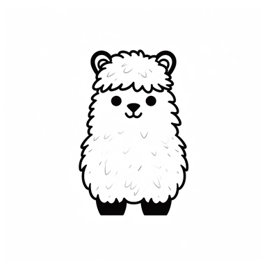 a simple black line drawn cute alpaca, simple clipart, isolated on white background, hd