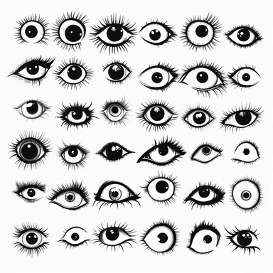 clipart graphic, cartoon eyes, black vector print, white transparent background