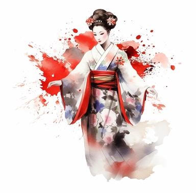watercolor style, geisha clipart, isolated on white background, 4K