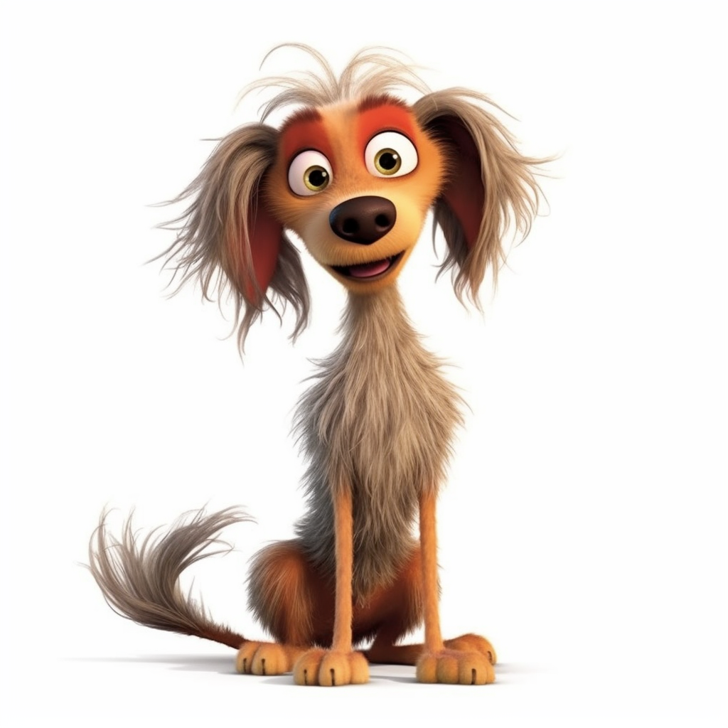 a very skinny dog with frizzed out hair, exceptionally funny, silly ...