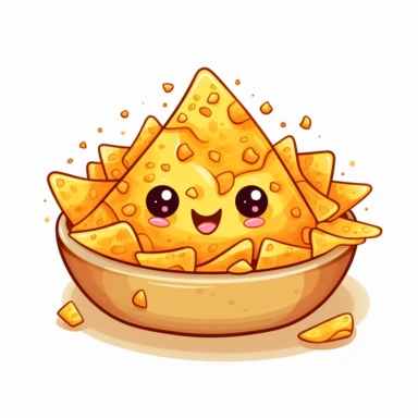 kawaii nachos, clipart, white background, no text, no caption