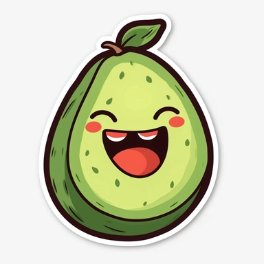 cute Avocado, happy and smiling, bold line, clipart, sticker, white background, no shadow, 8k detail