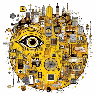Masterpiece icon cartoon clipart surveillance state dystopian society cell phone ai enslavement. Many intricate details and scenes. Infinitely sensing using digital apparatuses
