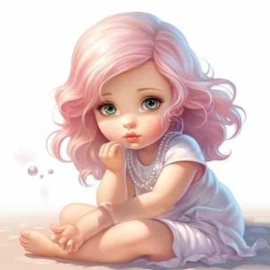 clipart of super cute baby girl in the beach white background full body, sitting on the sand, white sandals, full body, charming anime characters Thomas Kinkade Nadja Baxter Anne Stokes Nancy Noel