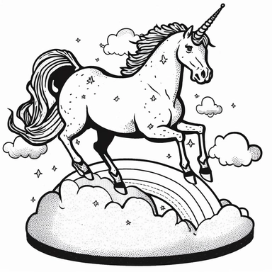 clipart unicorn on a magic carpet for kids black and white